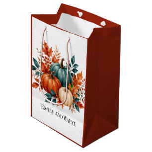 Elegant Rust and Teal Pumpkin Wedding Names Medium Gift Bag