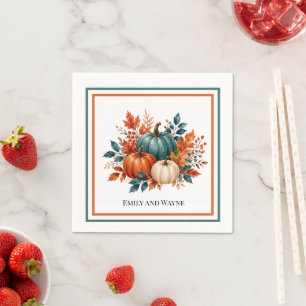Elegant Rust and Teal Pumpkin Wedding Napkins
