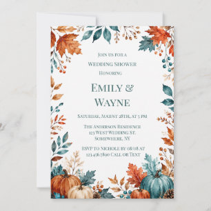 Elegant Rust and Teal Pumpkin Wedding Shower Invitation