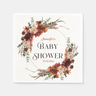Elegant Rust Autumn Floral Wreath Baby Shower Napkins