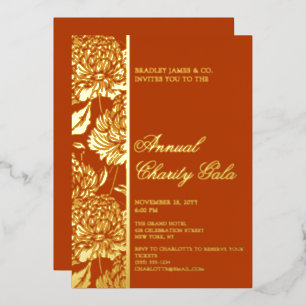 Elegant Rust Botanical Charity Event Gala Party Foil Invitation