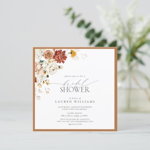 Elegant Rust Burnt Orange Floral Bridal Shower Invitation Zazzle