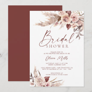 Elegant Rust Champagne Pampas Boho Bridal Shower Invitation