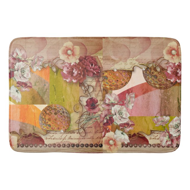 Elegant Rust, Cream, Orange Florals  Bath Mat (Front)