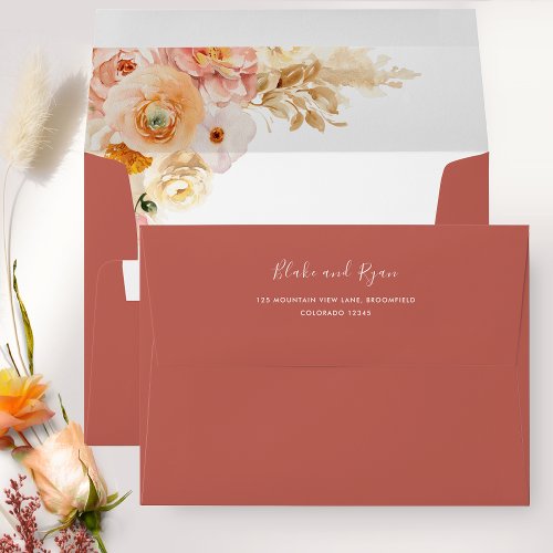Elegant Rust Envelope with Peach Floral Inside