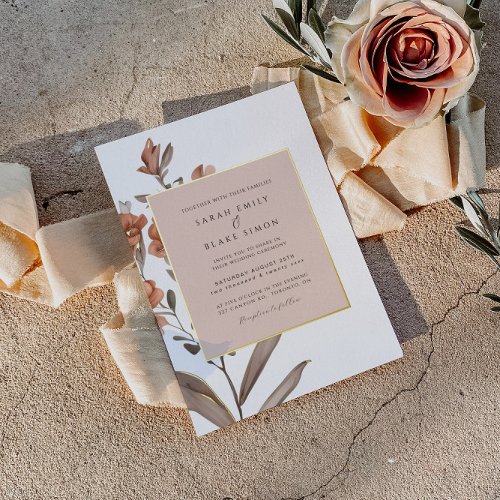 Elegant Rust Floral Gold Foil Wedding Invitation Foil Invitation