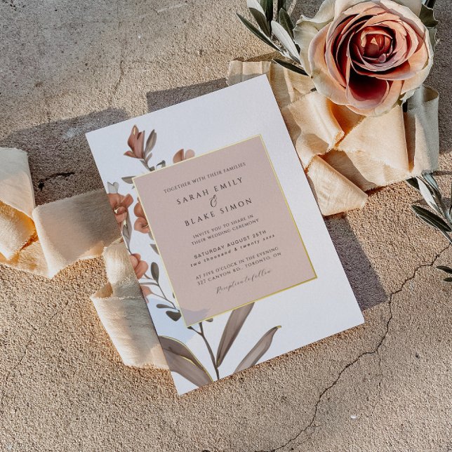 Elegant Rust Floral Gold Foil Wedding Invitation Foil Invitation (Creator Uploaded)