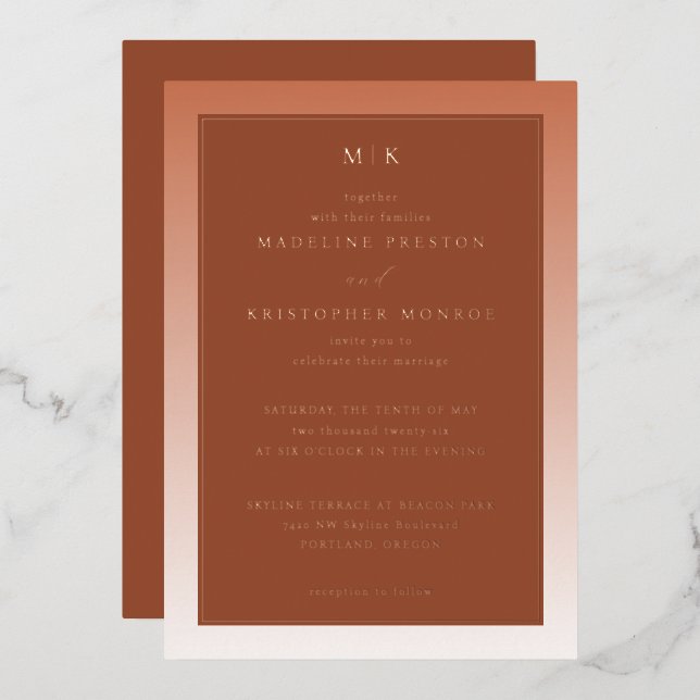 Elegant Rust Gradient Invitation Foil Invitation (Front/Back)