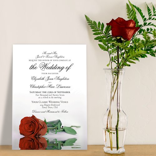 Elegant Rust or Burnt Orange Rose Formal Wedding Invitation