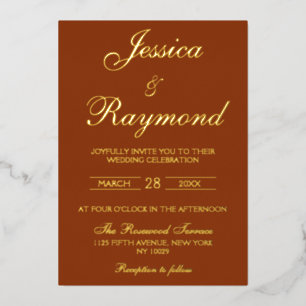 Elegant Rust Orange and Gold Foil Wedding Invitation