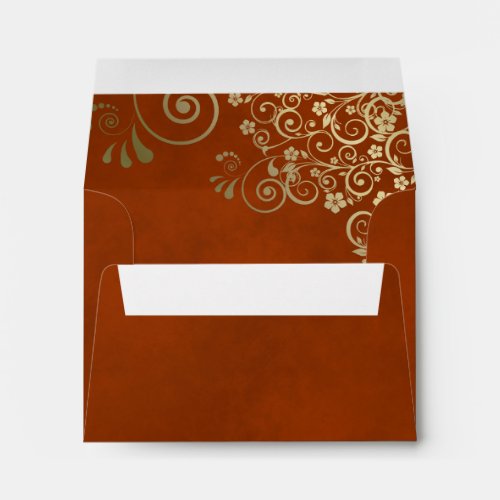 Elegant Rust Orange and Gold Lace Wedding RSVP Envelope