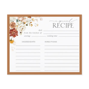 Elegant Rust Orange Bridal Shower Recipe Card