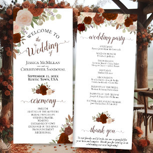 Elegant Rust Orange Chic Watercolor Floral Wedding Program