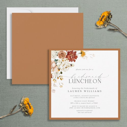 Elegant Rust Orange Floral Bridal Luncheon Invitation