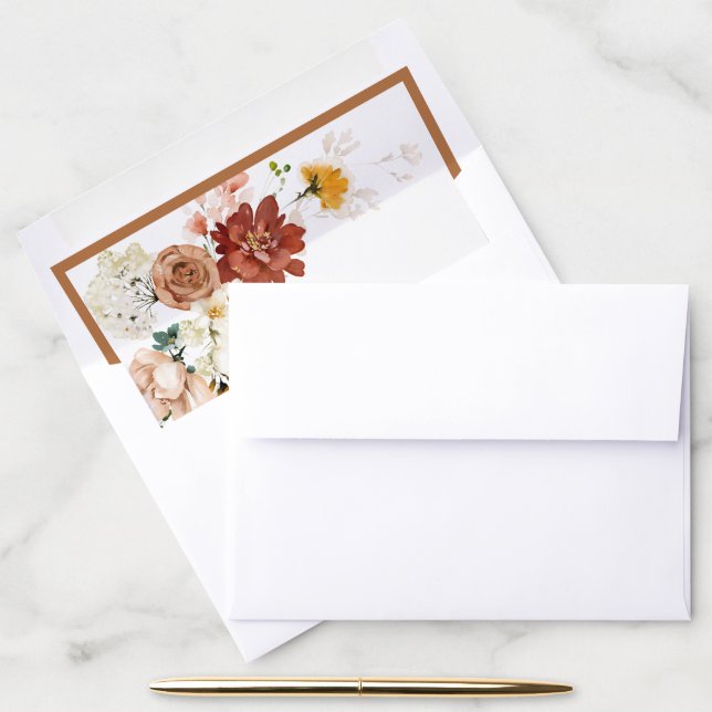 Elegant Rust Orange Floral Bridal Shower Envelope Liner (Desk)