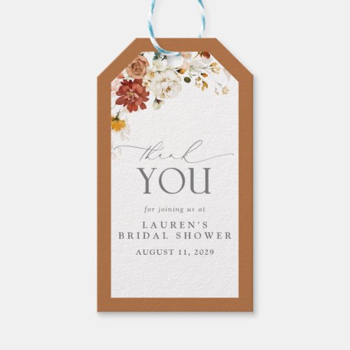 Elegant Rust Orange Floral Bridal Shower Personal Gift Tags