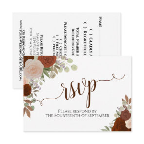 Elegant Rust Orange Floral Calligraphy Wedding RSVP Card