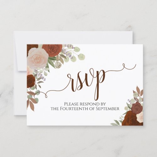 Elegant Rust Orange Floral Calligraphy Wedding RSVP Card