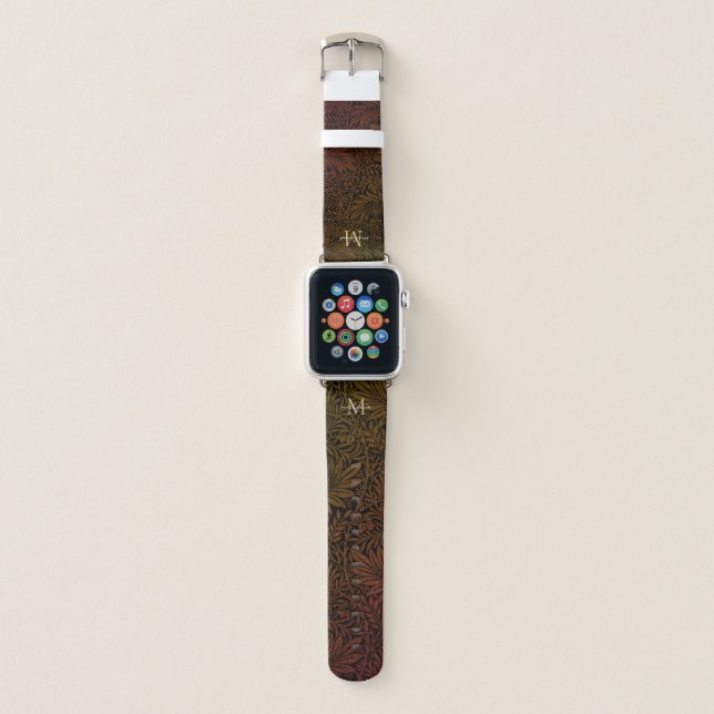 Elegant Rust Orange Gold Floral Script Monogram Apple Watch Band (Front)