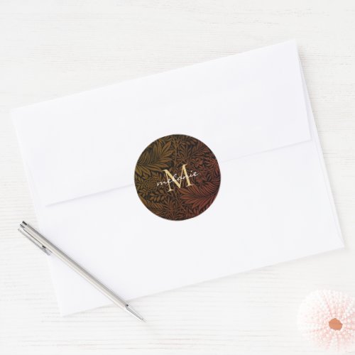 Elegant Rust Orange Gold Floral Script Monogram Classic Round Sticker