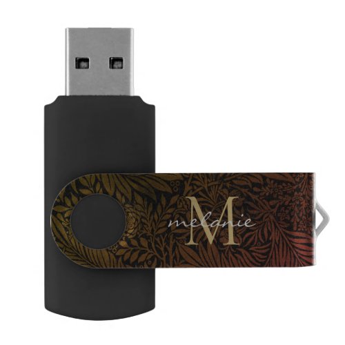 Elegant Rust Orange Gold Floral Script Monogram  Flash Drive