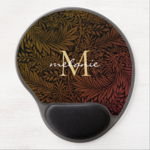Elegant Rust Orange Gold Floral Script Monogram Gel Mouse Pad