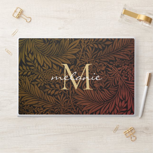 Elegant Rust Orange Gold Floral Script Monogram HP Laptop Skin (Desk)