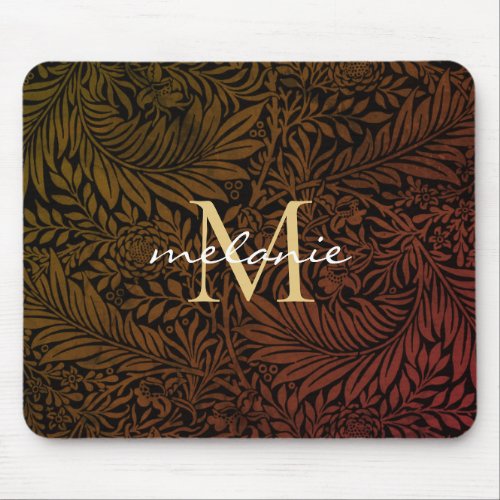 Elegant Rust Orange Gold Floral Script Monogram Mouse Pad