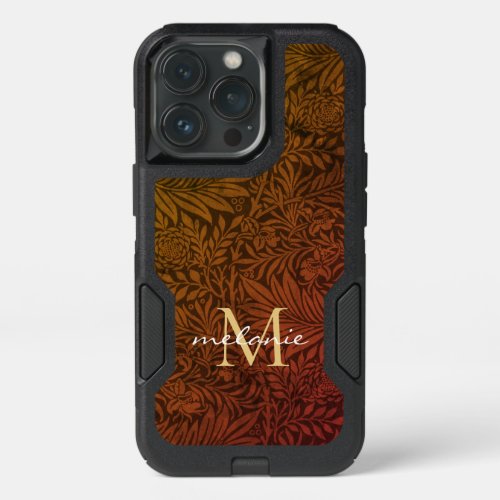 Elegant Rust Orange Gold Floral Script Monogram iPhone 13 Pro Case