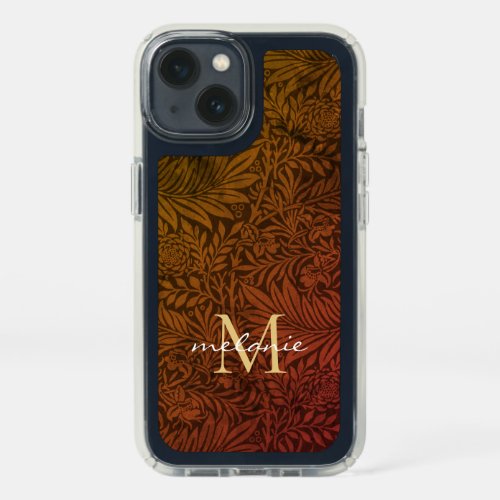 Elegant Rust Orange Gold Floral Script Monogram Speck iPhone 13 Case