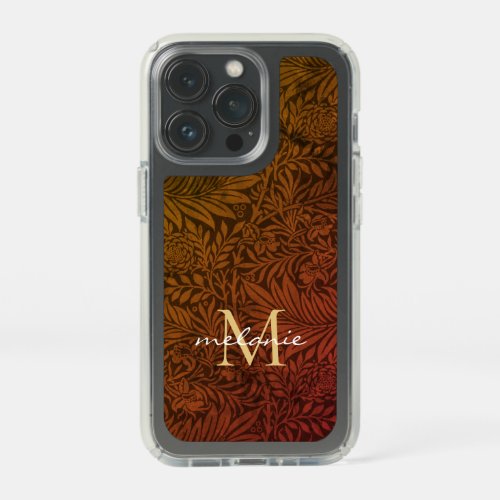 Elegant Rust Orange Gold Floral Script Monogram Speck iPhone 13 Pro Case
