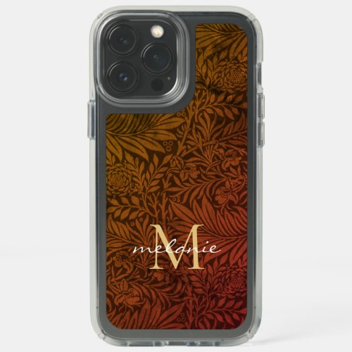 Elegant Rust Orange Gold Floral Script Monogram Speck iPhone 13 Pro Max Case