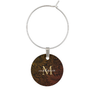 Elegant Rust Orange Gold Floral Script Monogram Wine Charm