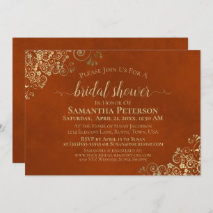 Elegant Rust Orange & Gold Lace Bridal Shower Invitation