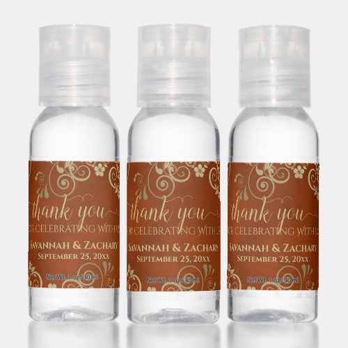 Elegant Rust Orange  Gold Wedding Favor Thank You Hand Sanitizer