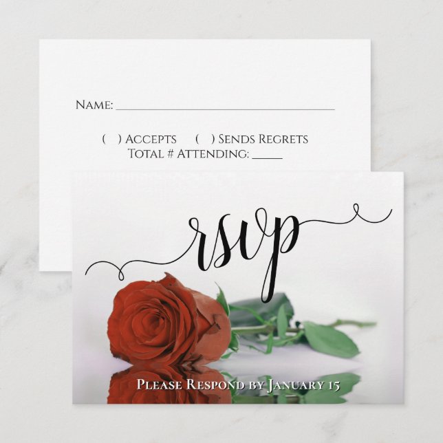 Elegant Rust Orange Reflecting Rose Wedding RSVP Card (Front/Back)