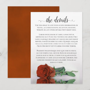 Elegant Rust Orange Romantic Rose Wedding Details Enclosure Card