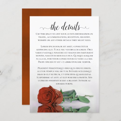 Elegant Rust Orange Romantic Rose Wedding Details Enclosure Card