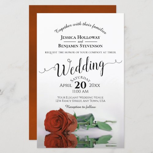 Elegant Rust Orange Rose BUDGET Wedding Invitation