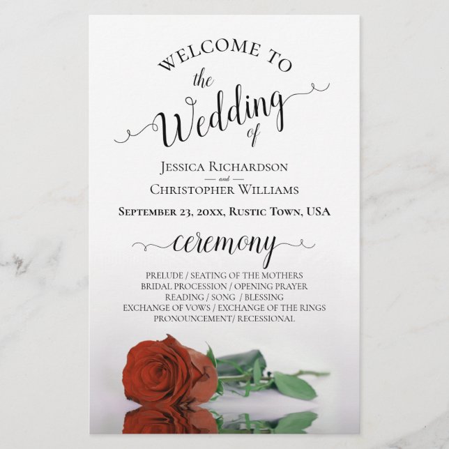 Elegant Rust Orange Rose Budget Wedding Program (Front)