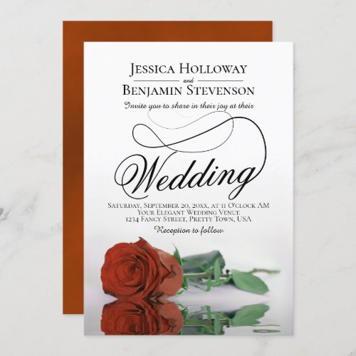 Elegant Rust Orange Rose Classy Script Wedding Invitation