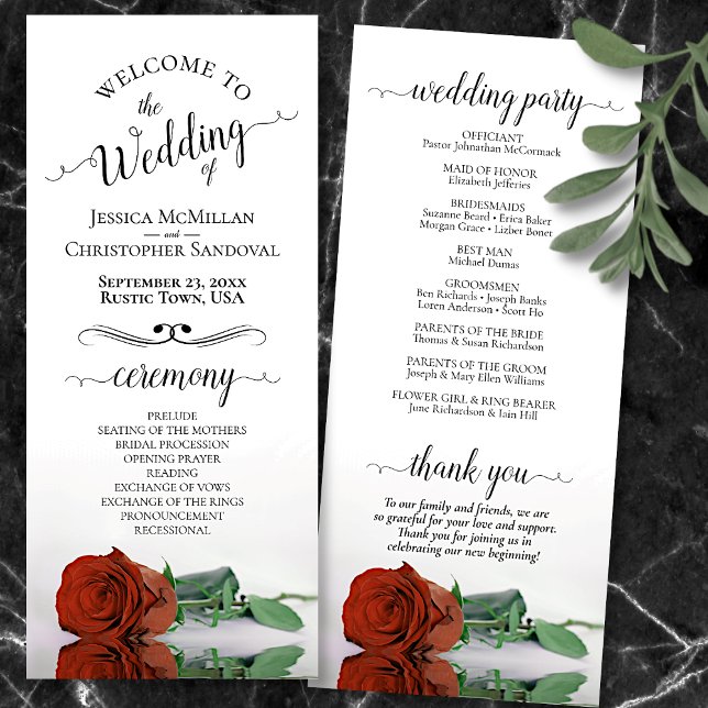 Elegant Rust Orange Rose Simple Romantic Wedding Program (Front and Back)