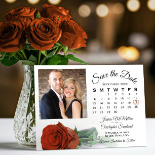 Elegant Rust Orange Rose Wedding Calendar & Photo Save The Date
