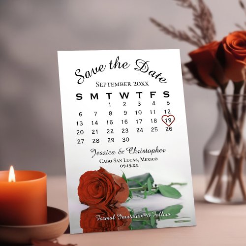 Elegant Rust Orange Rose Wedding Calendar Save The Date