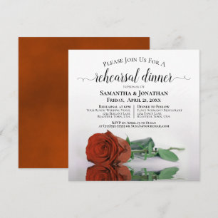 Elegant Rust Orange Rose Wedding Rehearsal Dinner Invitation