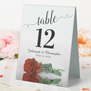 Elegant Rust Orange Rose Wedding Table Number Table Tent