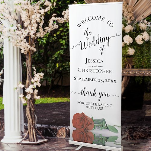 Elegant Rust Orange Rose Wedding Welcome Retractable Banner