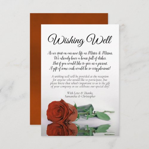 Elegant Rust Orange Rose Wedding Wishing Well Poem Enclosure Card