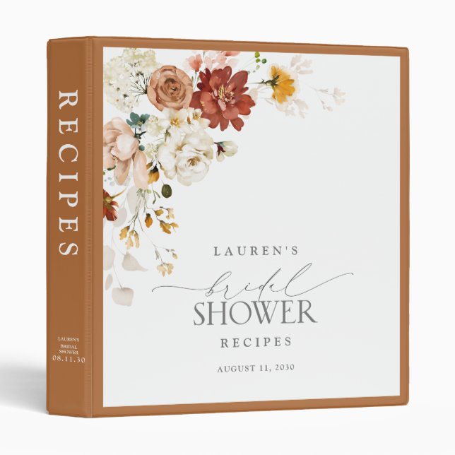 Elegant Rust Orange Script Bridal Shower Recipe 3 Ring Binder (Front/Spine)