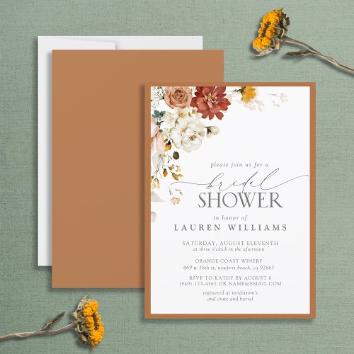 Elegant Rust Orange Watercolor Bridal Shower Invit Invitation